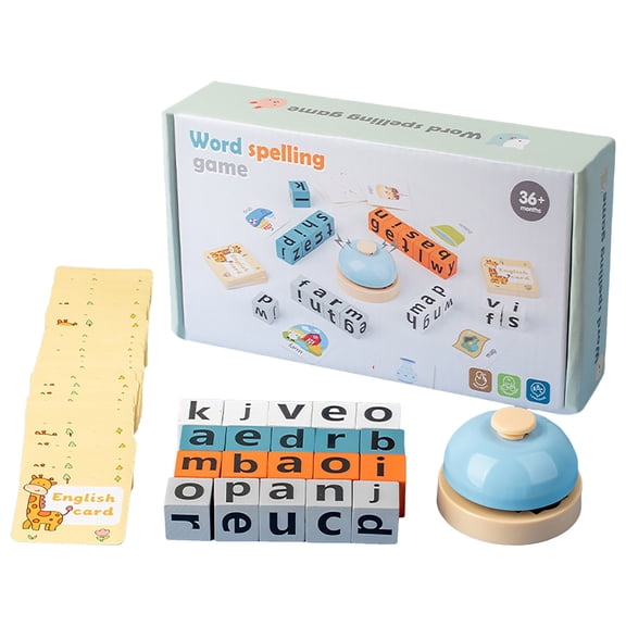 Wood Spelling, Word Spelling Game with Flash Cards, Wooden Letter with Bell, Word Race Cube, Sight Words Recognition Game