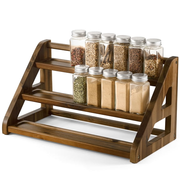 Wood Spice Rack - Wooden 3-tier Organizer For Countertop Or Cabinet Kitchen And Seasoning Shelf (walnut)
