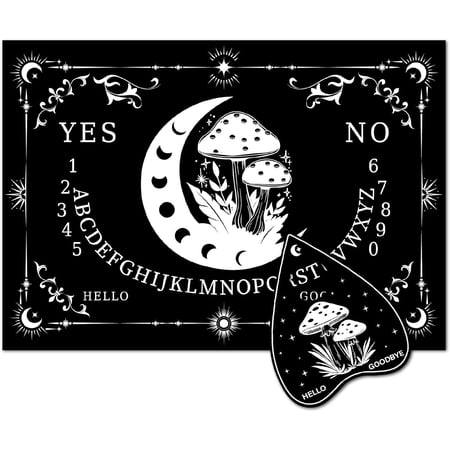 Wood Spirit Board Dowsing Divination Set with Luncheonette Metaphysical Message Telling Tool Stuff Crafts for Ghost Spiritual Games Wicca Witch Party 11.8x8.3 Inch Mushroom & Moon