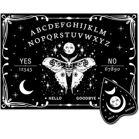 Wood Spirit Board Dowsing Divination Set with Planchette Metaphysical Message Telling Tool Room Decor for Stuff Party Supplies Cratfts 11.8x8.3 Inch Black Moth