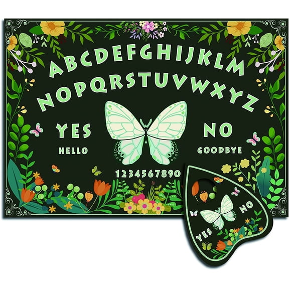 Wood Spirit Board Pendulum Board Wooden Talking Boards with Planchette Divination Kit Spirit Hunt Metaphysical Message Decor for Wicca 11.8 x 8.3 Inch(Green)-Butterfly and Flower