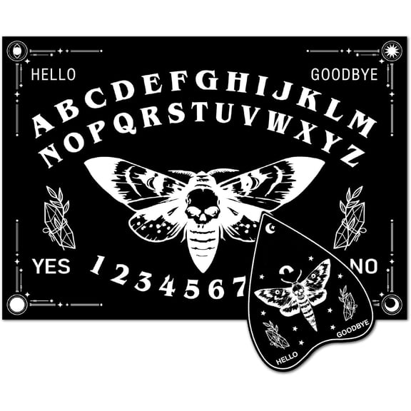 Wood Spirit Board Talking Board Dowsing Divination Set with Luncheonette Metaphysical Message Tool Stuff Crafts for Spiritual Games Wicca Witch Halloween Party 11.8x8.3 Inch Moth & Skull