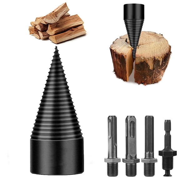 Wood Splitter Drill Bit Tool, 42 mm 4 Shank AdaptersFirewood Kindling Splitter Accessory, Manual Log Splitting Tool for Wood Processing and Outdoor Use