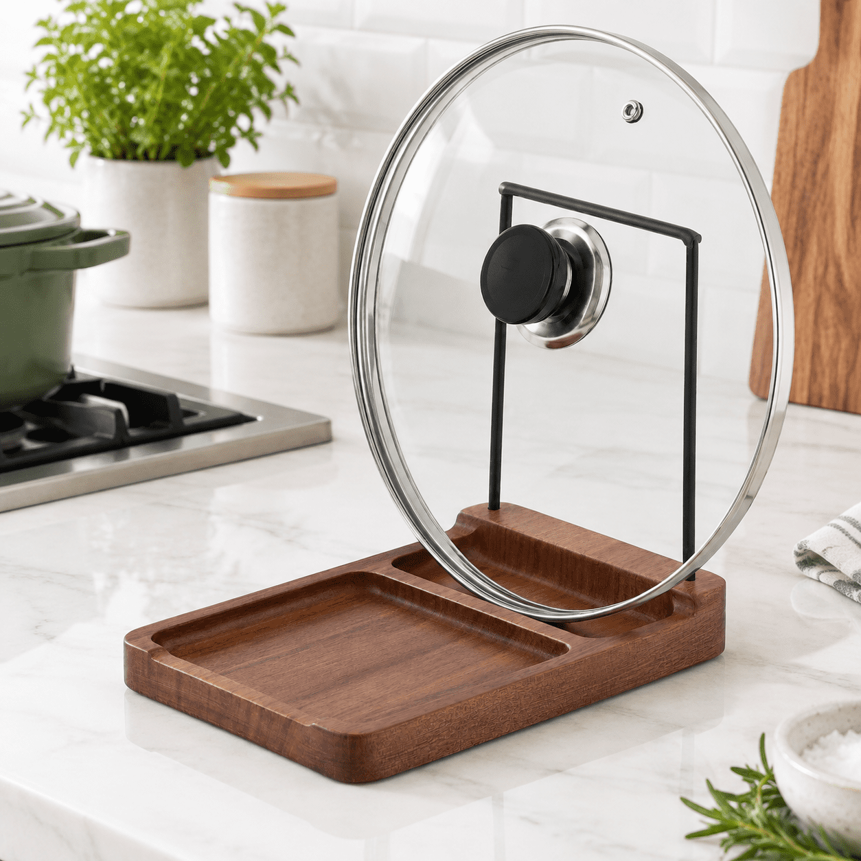 Cook Stand Wood Spoon Rest With Lid Holder Pot Detachable Pan Organizer Stand Non ...