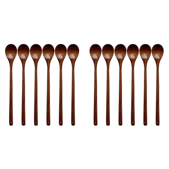 Wood Spoons for Cooking Set, 13 Inch Long Handle Wooden Mixing Spoons for Stirring Baking Serving, 12 Pcs