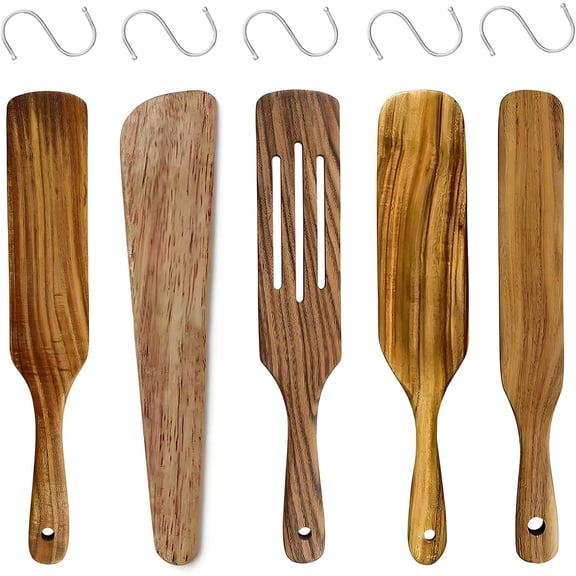 Wood Spurtle Spatula Set, Spurtles Kitchen Tools Wood, Natural Acacia Wooden Kitchen Utensils Set of 5, Wooden Spoons Utensils for Cooking, Stirring, Mixing, Serving, Spurtle Spatula (Set of 5)