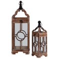 thumbnail image 1 of Wood Square Lantern with Metal Round Finial Top, Brown - Set of 2, 1 of 1