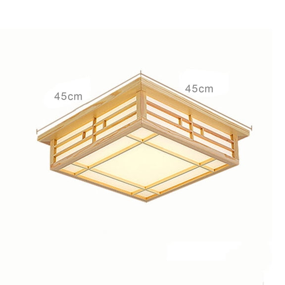 Wood Square Tatami LED Ceiling Light Chinese Japanese Grid Lamp Bedroom Decor
