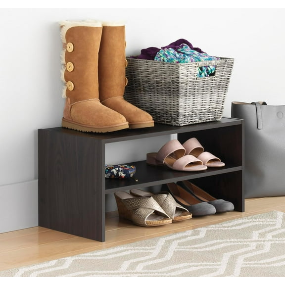 Wood Stackable 2-Shelf Shoe Rack, 24 INCH, Espresso