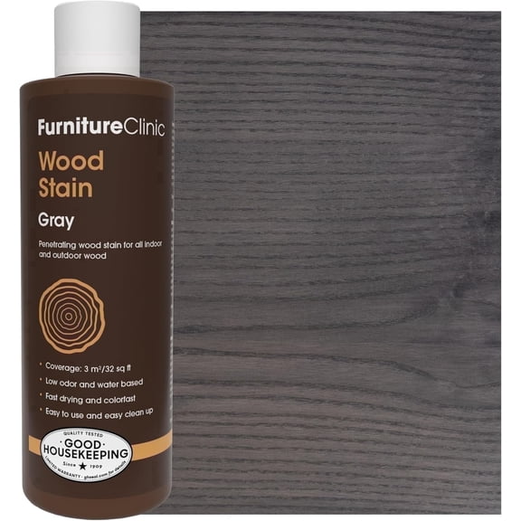 Furniture Clinic Wood Stain | Grey | Water Based | Fast Drying, Low Odor, & Non-Toxic | for Indoor & Outdoor Furniture and More | Multiple Finishes | (8.5oz / 250ml)