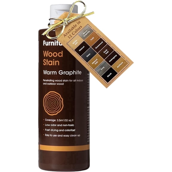 Furniture Clinic Wood Stain | Warm Graphite | Water Based | Fast Drying, Low Odor, & Non-Toxic | for Indoor & Outdoor Furniture and More | Multiple Finishes | (8.5oz / 250ml)