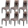 thumbnail image 1 of Wood Star Retro Dining Chair Cover Set of 6,Country Rustic Western Texas Woodgrain Stretch Chair Protectors Slipcover,Spandex Kitchen Chair Seat Back Cushion Slip Cover for Dining Room,Party,Hotel, 1 of 6