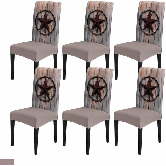 Wood Star Retro Dining Chair Cover Set of 6,Country Rustic Western Texas Woodgrain Stretch Chair Protectors Slipcover,Spandex Kitchen Chair Seat Back Cushion Slip Cover for Dining Room,Party,Hotel