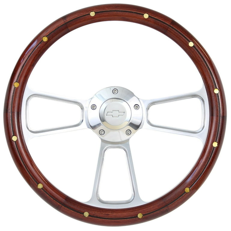 JEGS Classic Mahogany Wood Grain Steering Wheel, Chrome Slotted 3-Spoke [14 In. Diameter - Foto 7