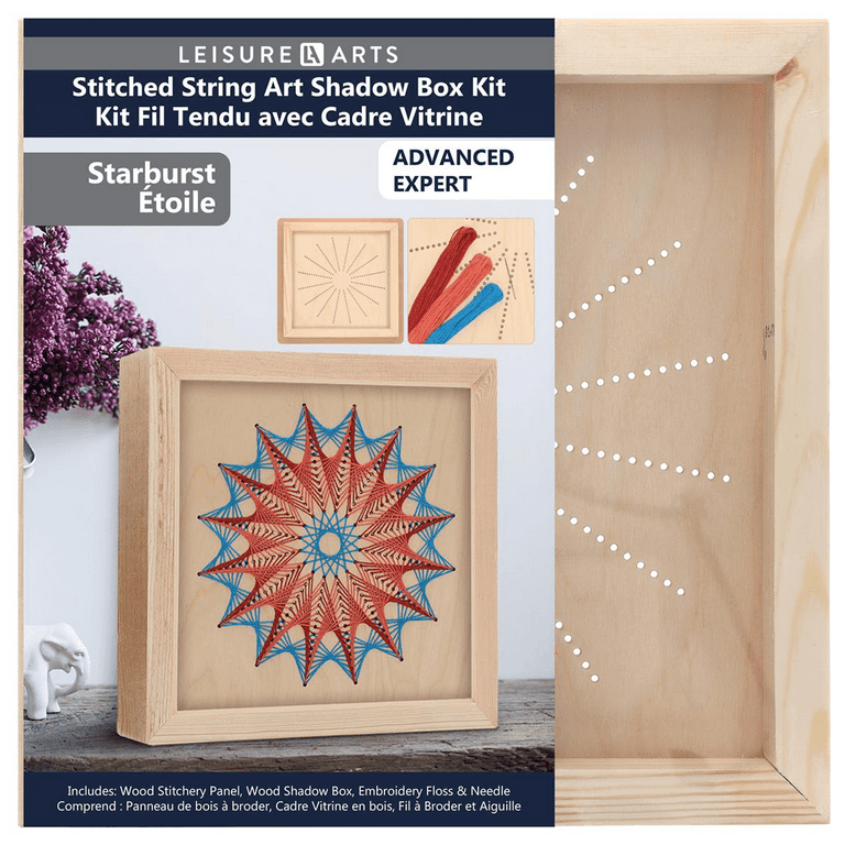 Wood Stitched String Art Kit with Shadow Box Starburst - adult or kids craft  - craft kits for teens - string art kit for adults - 3d string art - 3d  string