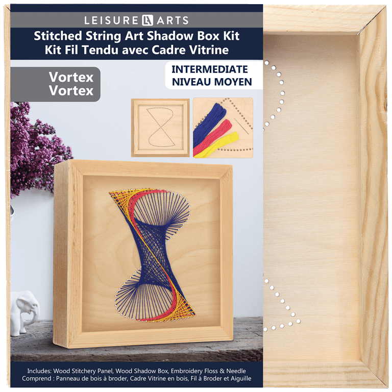 Wood Stitched String Art Kit with Shadow Box Vortex - adult or kids craft -  craft kits for teens - string art kit for adults - 3d string art - 3d