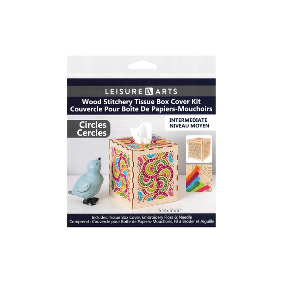 Wood Stitched String Art Kit With Square Tissue Box, Wooden Stitchery Kits For Craft Embroidery, Perfect For Intermediate Skill Level, Completed Size Is 5.5" X 5" X 5"
