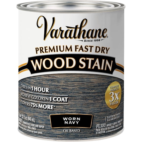 Rust-Oleum Premium Fast Dry Interior Wood Stain Worn Navy - Semi-Transparent - 1 Qt Blue  Exterior Wood Surfaces, UV-Resistant Formula