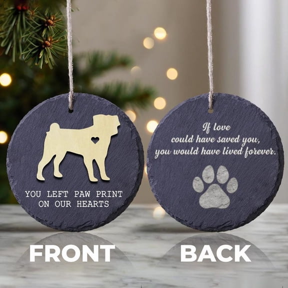 Wood Stone Pug Dog Memorial Ornament, Pet Condolence Gifts, Loss of Dog Sympathy Gift, Pet Rainbow Bridge Gifts, Memorial Keepsake