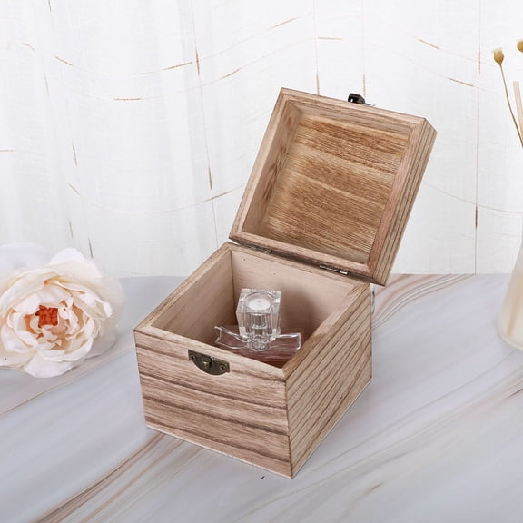 Wood Storage Box With Clamshell Lid And Locking Clasp, Retro Desktop Organizer For Jewelry Watches Small Tools DIY Crafts, 3.93 Inch Cube Box for Camping Travel Decor(burnt color)