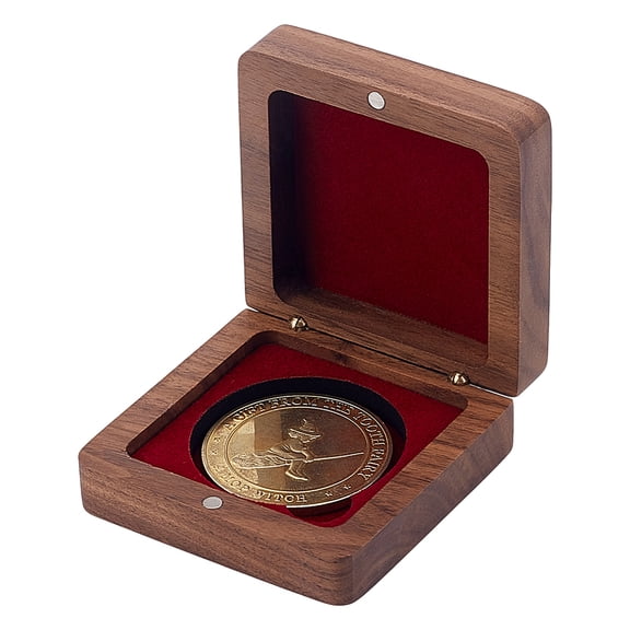 Wood Storage Box for Commemorative Coin Square Dark Red 6.8x6.8x2.7cm diy