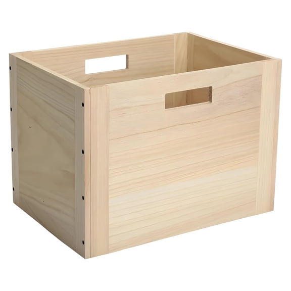 Wood Storage Box with Handles, Rustic Style Wooden Open Cubbies, Floor Standing Toy and Book Organizer for Living Room, Beige