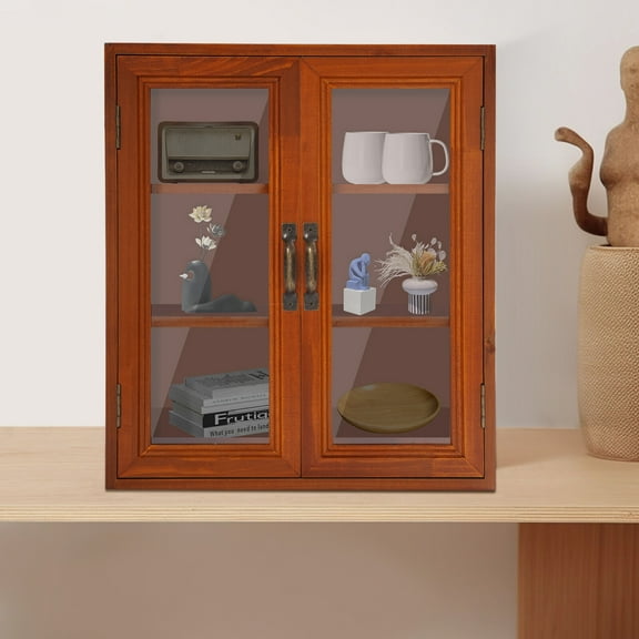 Wood Storage Cabinet 3-Tier Storage Cupboards Double Door Pantry Cabinet Brown