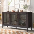 thumbnail image 1 of Wood Storage Cabinet with Three tempered glass doors and Adjustable Shelf,Suitable for living room, study and entrance Brown, 1 of 5