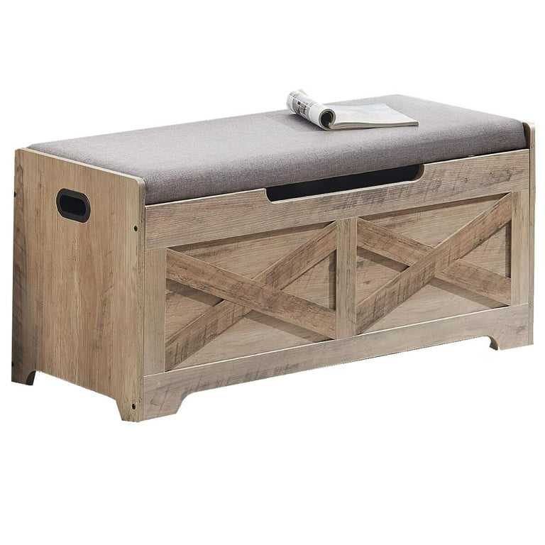 Wood Storage Chest with 2 Safety Hinges Flip Top Storage Trunk with Seat Cushion Modern Storage Bench Walmart