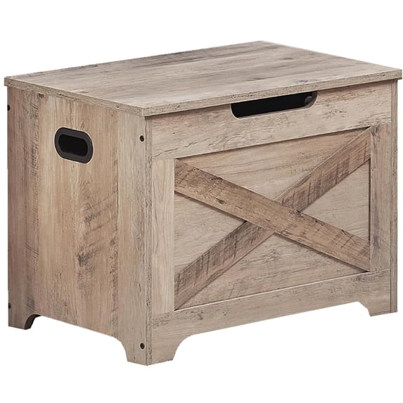 Wood Storage Chest with 2 Safety Hinges, Flip Top Storage Trunk with Seat Cushion, Modern Storage Bench