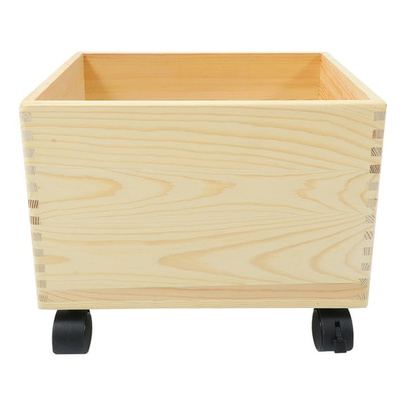 Wood Storage Crates with Wheels Cutout Handles Mobile Decorative Nesting Wood Box Sundries Holder Container for Organization Display