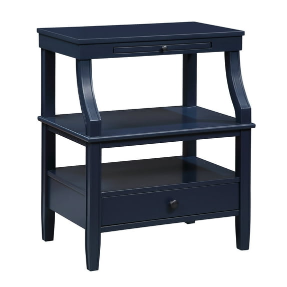 Wood Storage Nightstand Side Table, Modern End Table with Drawer, Pull Out Tray, Metal Knob and Shelves, Easy Assembly, Storage Nightstand for Living Room, Bedroom and Office, Navy Blue