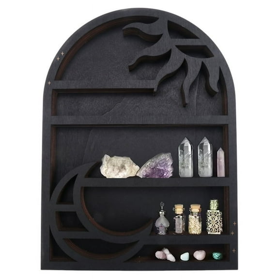 Wood Storage Shelf - Stylish and Practical Wall Shelf, Crescent Sun and Moon Crystal Shelf