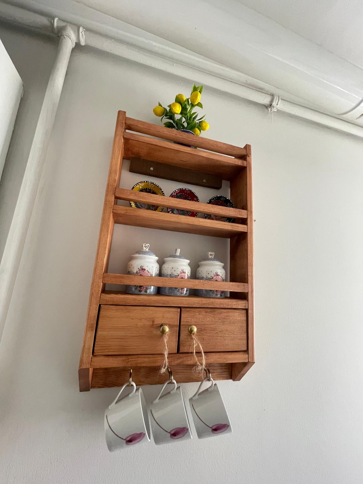 Wood Storage Shelf / spice rack wall mount, farmhouse kitchen organization, pantry storage, jar shelf, oil display, rustic tea coffee shelf
