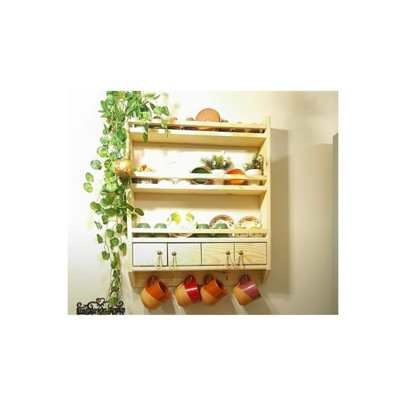 Wood Storage Shelf / spice rack wall mount, farmhouse kitchen organization, pantry storage, jar shelf, oil display, rustic tea coffee shelf