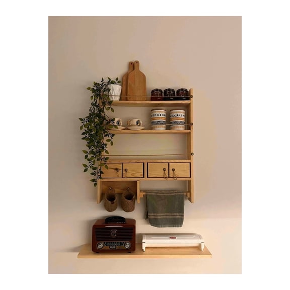 Wood Storage Shelf / spice rack wall mount, farmhouse kitchen organization, pantry storage, jar shelf, oil display, rustic tea coffee shelf