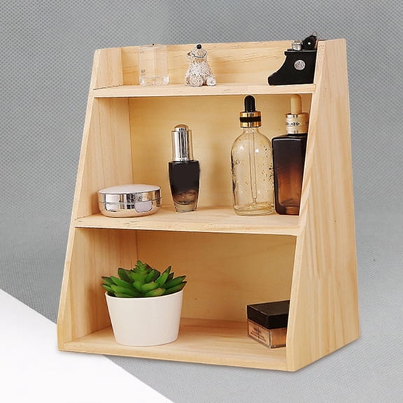 Wood Storage Shelves 3 Tier Durable Makeup Holder Practical Desk Organizer Office Desk Wooden Organizer Stationery Box for Tabletop Drawer
