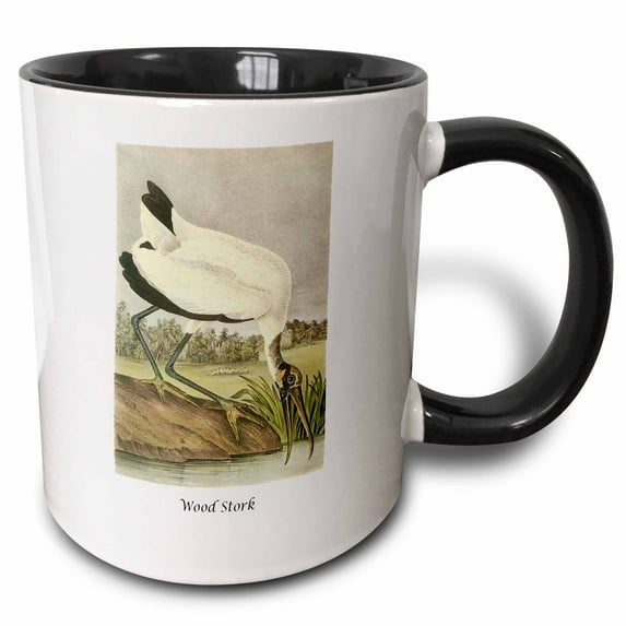 3drose, Wood Stork by John James Audubon, 11oz Two-tone Black Mug