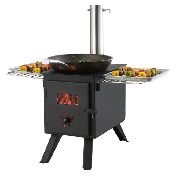 Wood Stove 86 Inch Alloy Steel Camping Stove - Portable Wood Burning Heater with Chimney & Gloves