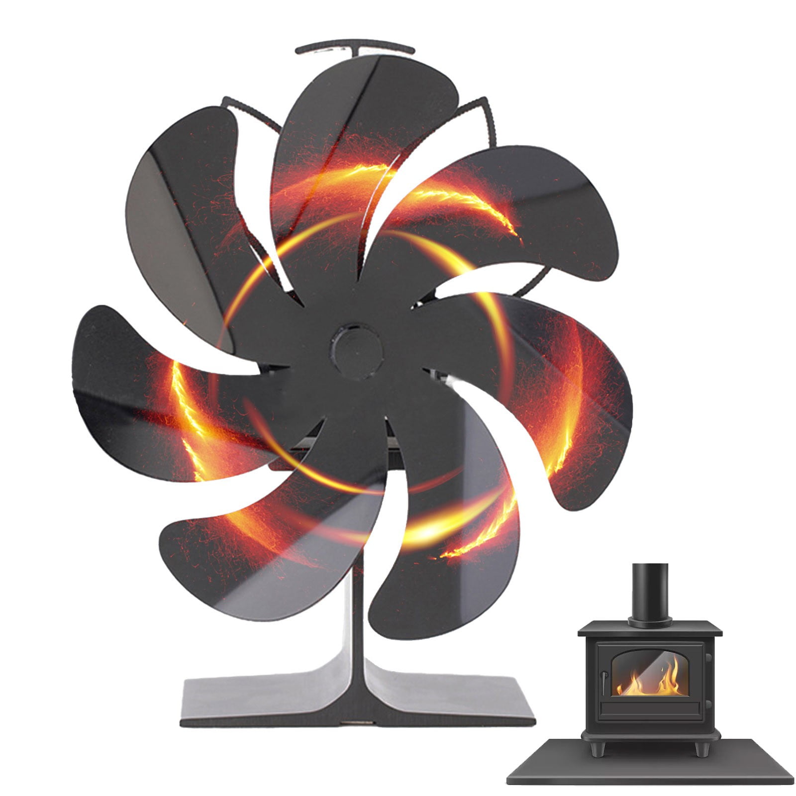 Wood Stove Fan 7 Blades Fireplace Fans Non Electric Fireplace Fan Heat Powered 7Blade Wood