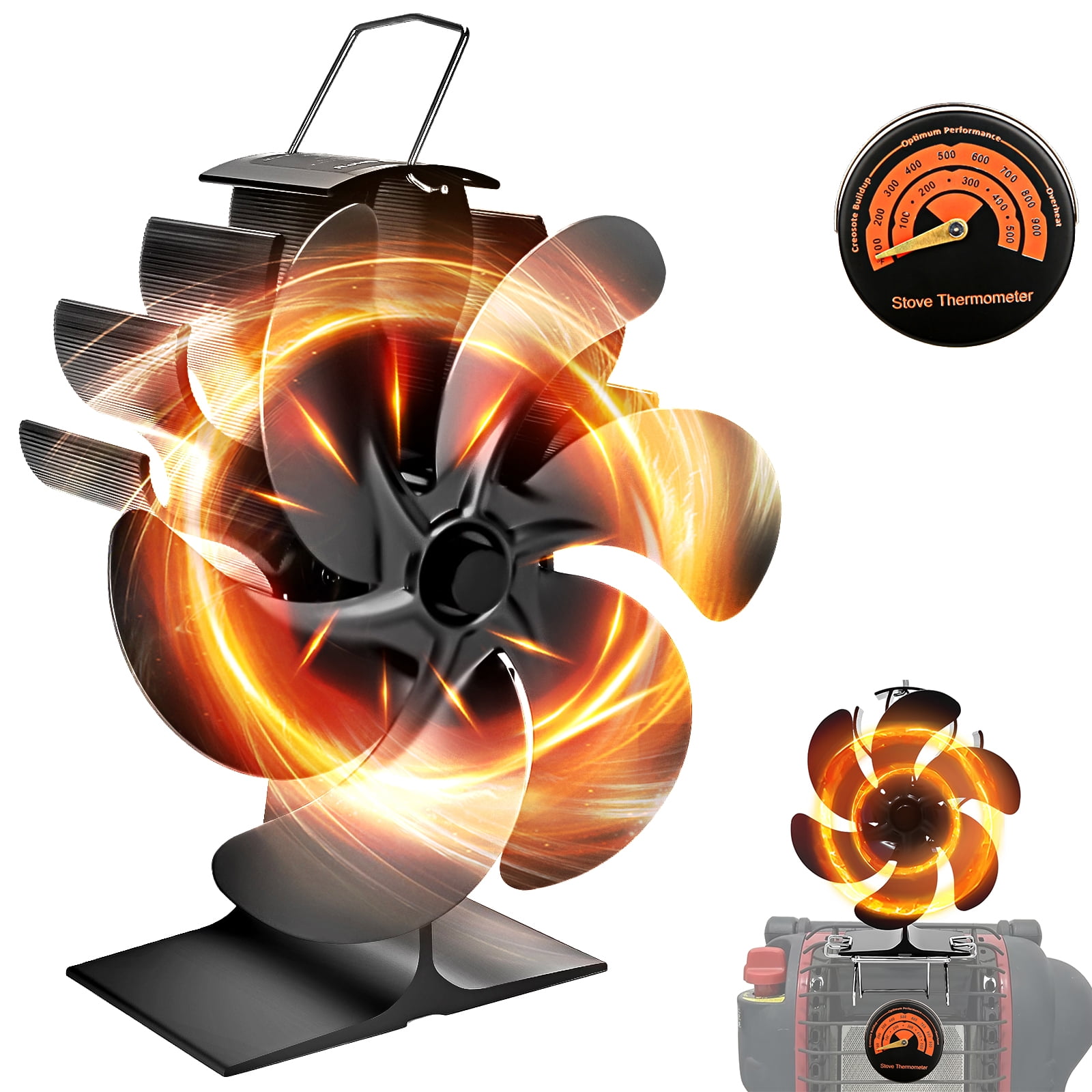 Wood Stove Fan,EILSORRN Wood Stove Fan Heat Powered for Buddy Heater with Bracket,6 Blades