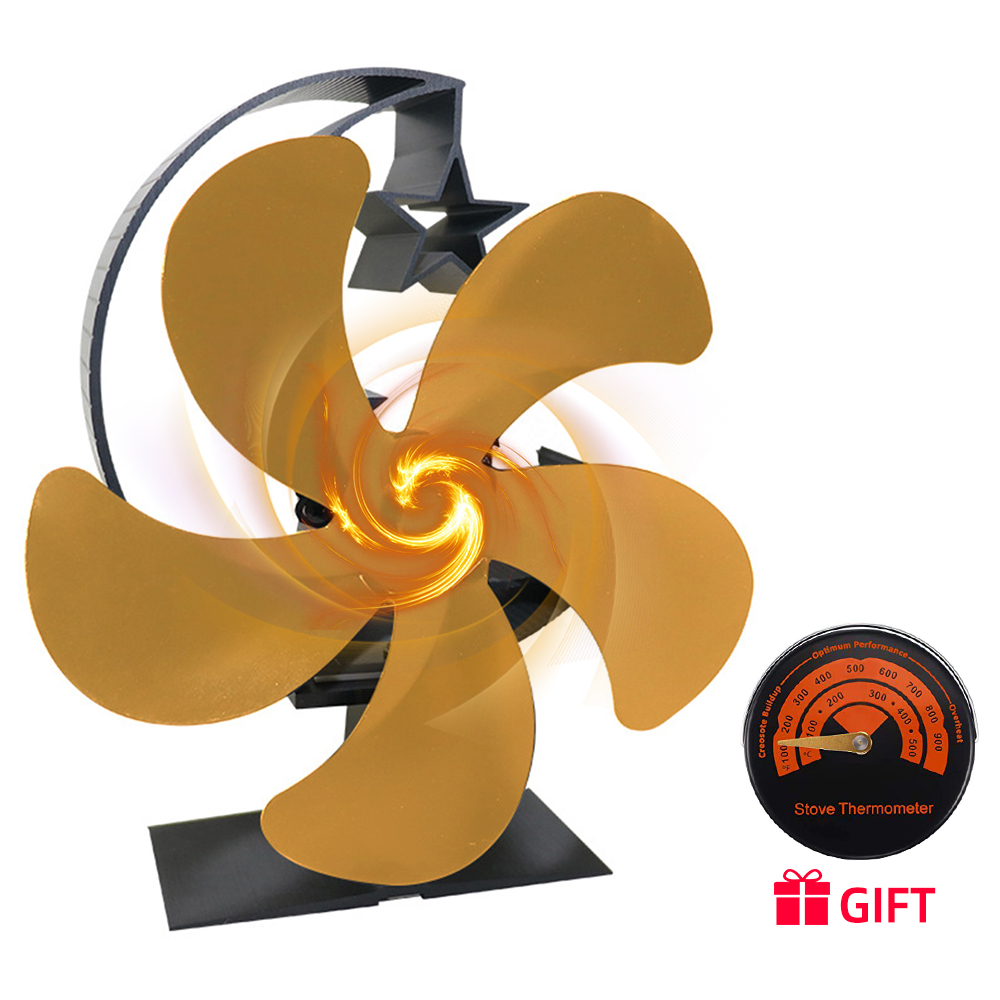 Wood Stove Fan Heat Powered, 5 Blade Fireplace Fan NonElectric