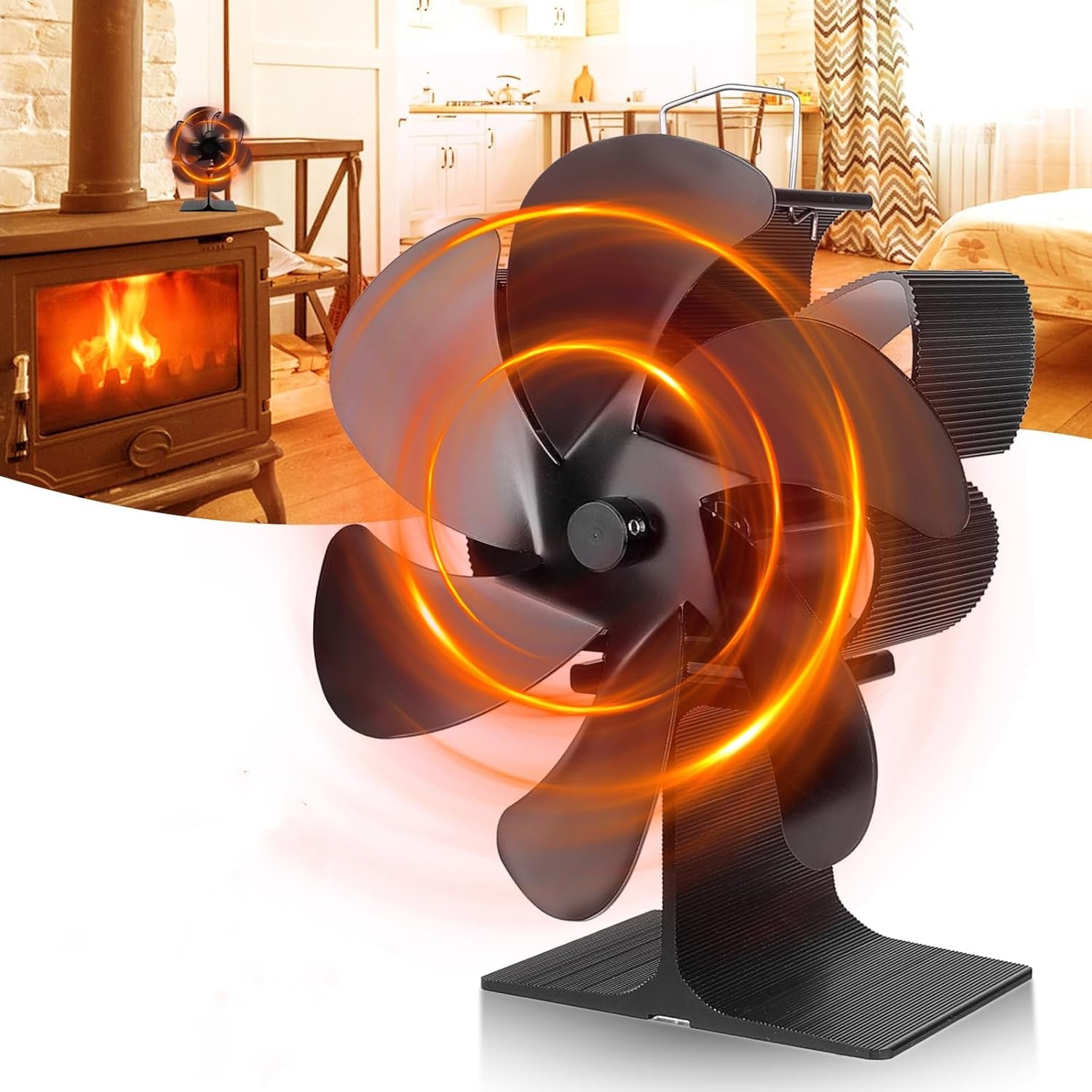 Wood Stove Fan Small New Designed 6 Blades Heat Powered Fireplace Fans
