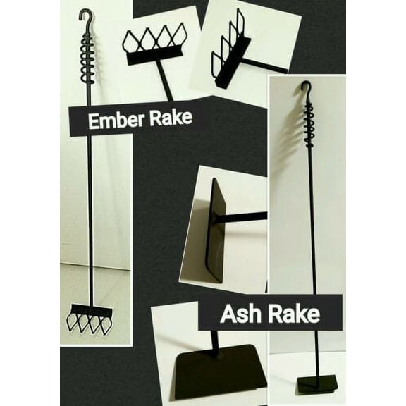 Wood Stove, Fireplace Set Combo-Poker, Ember & Ash Rake 27",Made by a Blacksmith