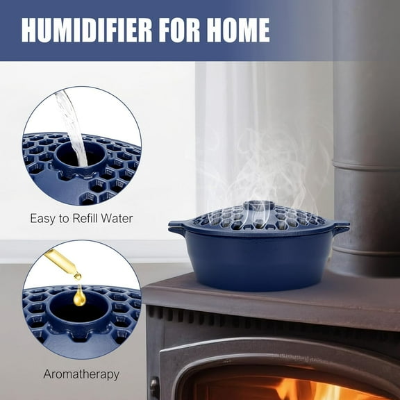 Wood Stove Steamer - Cast Iron Stove Humidifier with Large Opening Top | Oval Bowl Fire Place Pot for Home Heating Decorative | Matte Finish & 2.7 Quart, Green