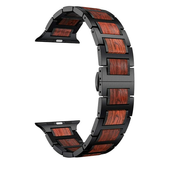Wood Strap for Apple Watch Band 45mm 41mm 38mm 42mm 44mm 40mm Bracelet Natural Red Sandalwood+Stainless Steel +iWatch Series 3 4 5 se 6 7 black