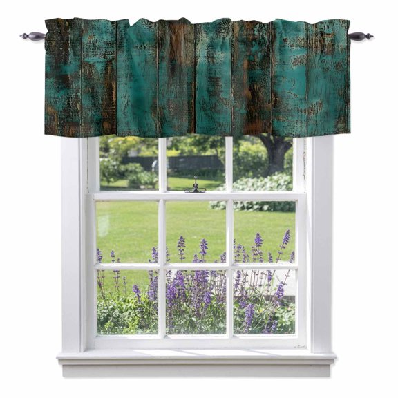 Wood Stripes Valances for Windows Sage Green Brown Wood Retro Modernism Rod Pocket Cafe Window Treatments Valance Curtains for Kitchen Bathroom Laundry Basement Windows 56"x16"