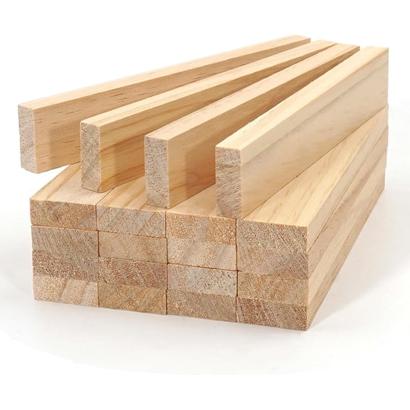 Wood Strips Slats for Wall, Square Wooden Dowels for Crafts, 3/8" x 1" x 6", 20 PCS Pine Wood Trim Planks for Crafting and Woodworking Models