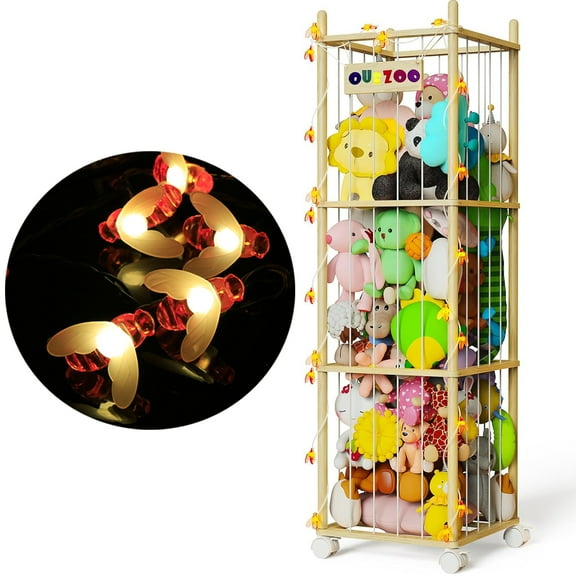 Wood Stuffed Animal Storage Toy Storage Organizer for Kids Nursery Playroom Bedroom with Led Light