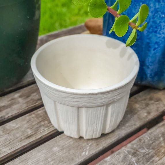 Wood Style Mini Planter 3.5" IN STOCK Ceramic Bisque Ready To Paint Pottery